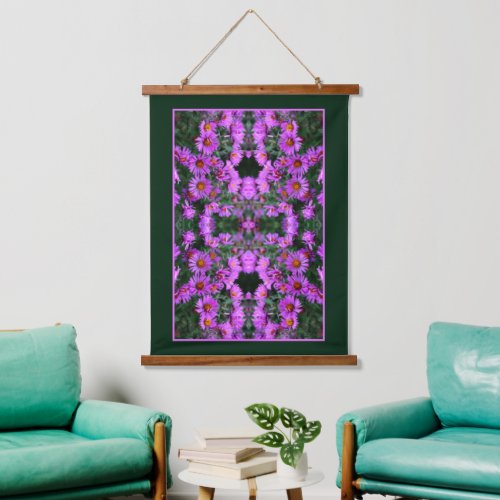 Pink Autumn Aster Flowers Orton Abstract Hanging Tapestry