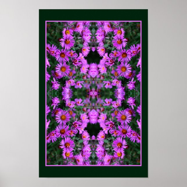 Pink Autumn Aster Flowers Orton Abstract Poster (Front)