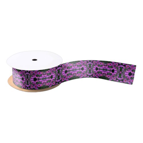 Pink Autumn Aster Flowers Orton Abstract Satin Ribbon
