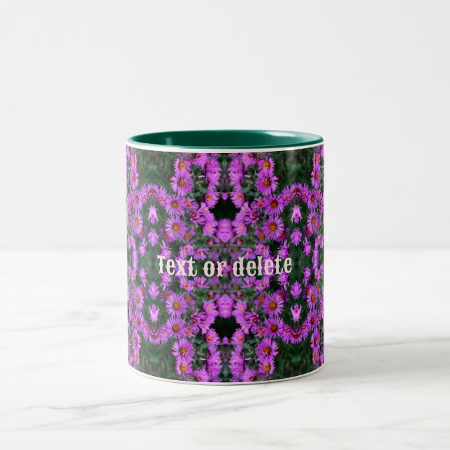 Pink Autumn Aster Flowers Personalized Two-Tone Coffee Mug (Center)