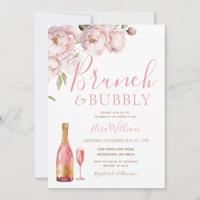  Pink Autumn Brunch and Bubbly  Bridal Shower Invitation (Front)