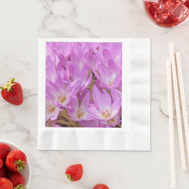 Pink Autumn Crocus Blooms Floral Napkins (Insitu)