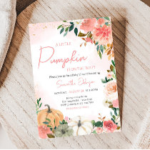 Pink Autumn Fall Floral Pumpkin Baby Shower Invitation