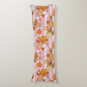 Pink Autumn Leaves and Acorns Pattern - Fall Body Pillow