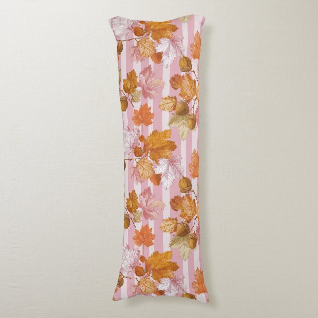 Pink Autumn Leaves and Acorns Pattern - Fall Body Pillow (Front Vertical)
