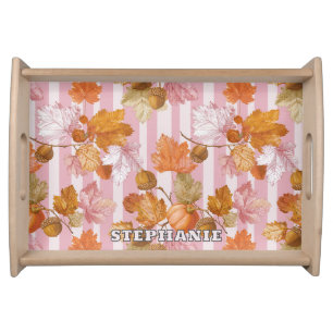 Pink Autumn Leaves and Acorns Pattern - Fall Serving Tray