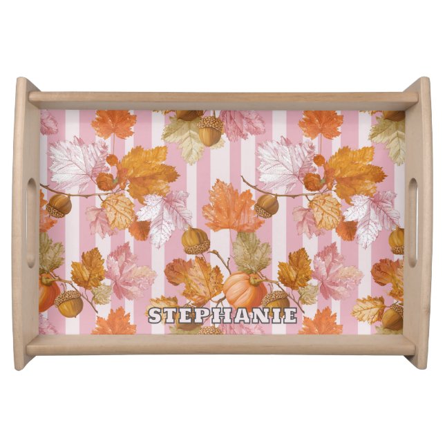 Pink Autumn Leaves and Acorns Pattern - Fall Serving Tray (Front)