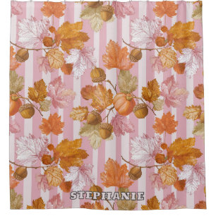 Pink Autumn Leaves and Acorns Pattern - Fall Shower Curtain