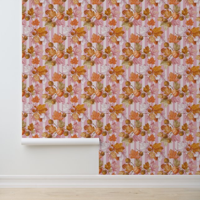 Pink Autumn Leaves and Acorns Pattern - Fall Wallpaper (Application)