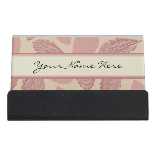 Pink Autumn Leaves Pattern Desk Business Card Holder