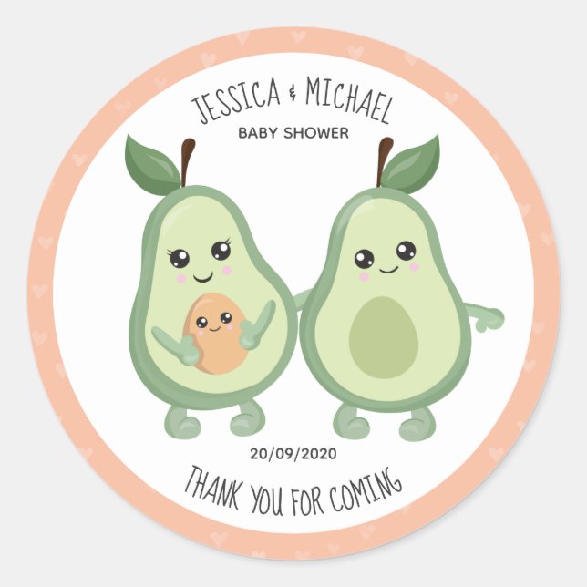 Pink Avocado Holy Guacamole Baby Shower Classic Round Sticker (Front)