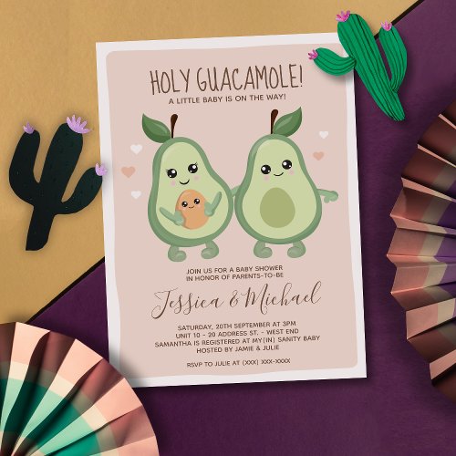 Pink Avocado Holy Guacamole Baby Shower Invitation