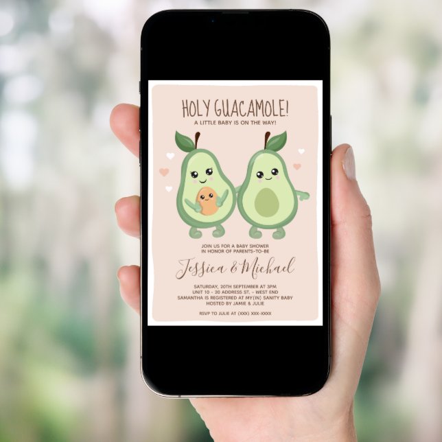 Pink Avocado Holy Guacamole Baby Shower Invitation (Front Digital)