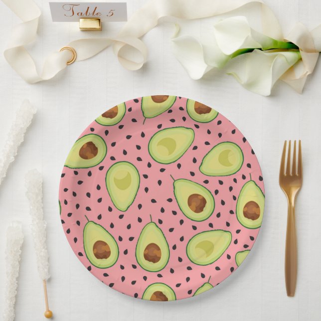 Pink Avocado Pattern  Paper Plates (Wedding)