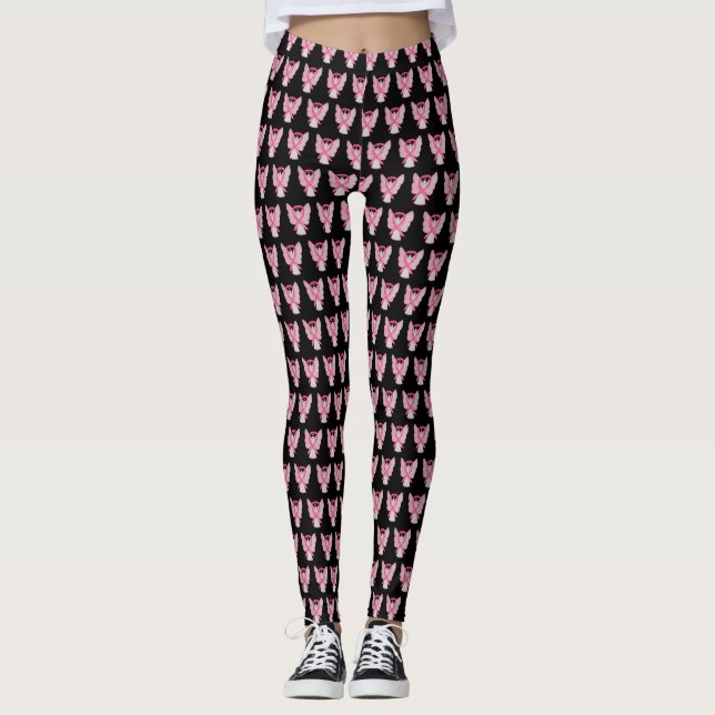 Pink Awareness Ribbon Angel Art Custom Leggings (Front)