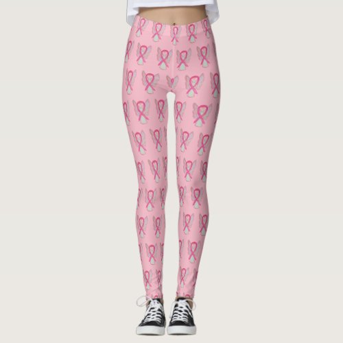 Pink Awareness Ribbon Angel Breast Cancer Leggings