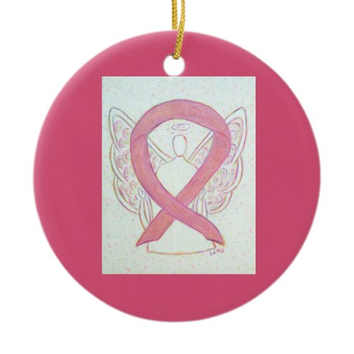 Pink Awareness Ribbon Angel Custom Art Ornaments