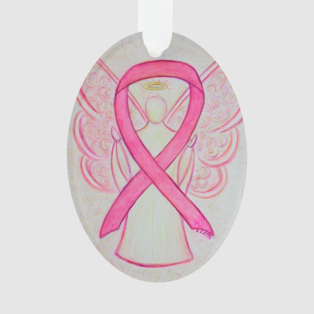 Pink Awareness Ribbon Angel Ornament Pendant (Front)