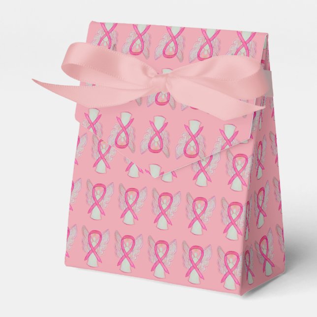 Pink Awareness Ribbon Angel Party Favor Boxes (Front Side)