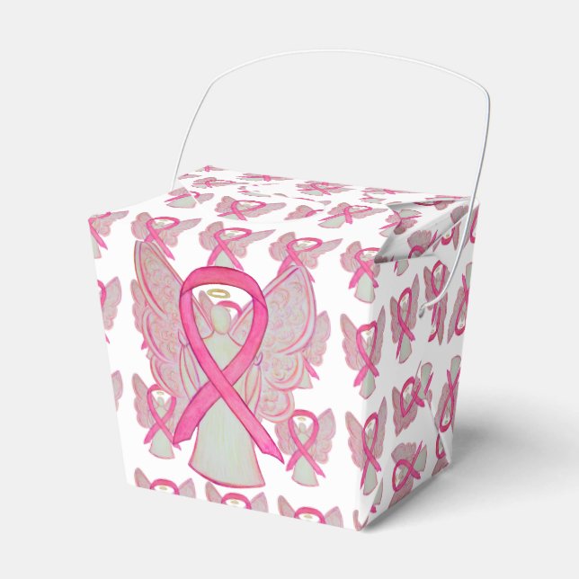 Pink Awareness Ribbon Angel Take Out Favor Boxes (Front Side)