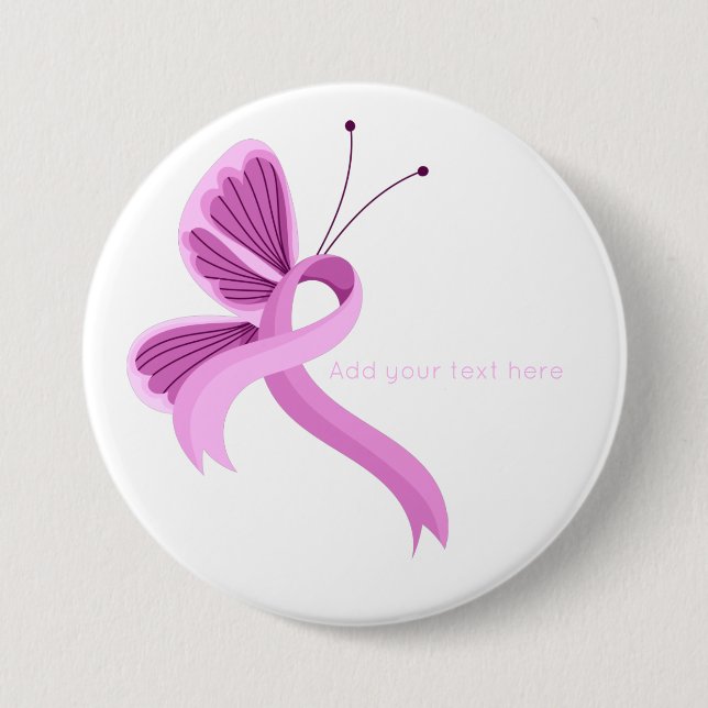 Pink Awareness Ribbon Butterfly  Button (Front)