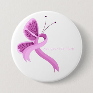 Pink Awareness Ribbon Butterfly Button