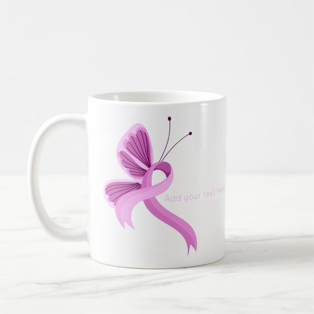 Pink Awareness Ribbon Butterfly  Coffee Mug (Left)