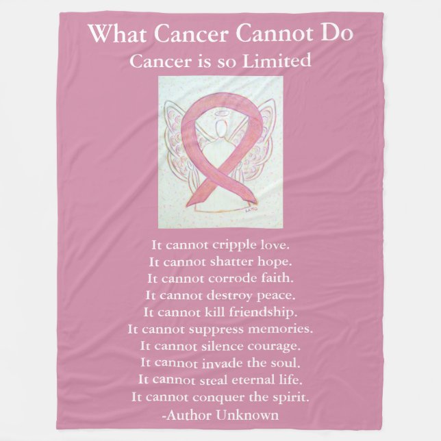 Pink Awareness Ribbon Cancer Angel Chemo Blanket (Front)