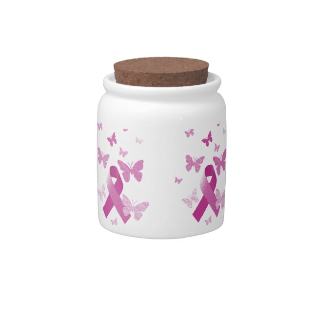 Pink Awareness Ribbon Candy Jar (Front)