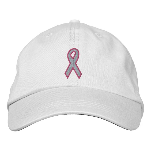 Pink Awareness Ribbon Embroidered Baseball Cap (Front)