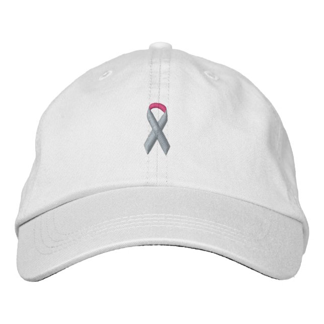 Pink Awareness Ribbon Embroidered Baseball Cap (Front)