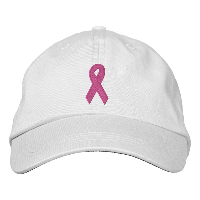 Pink Awareness Ribbon Embroidered Baseball Cap (Front)