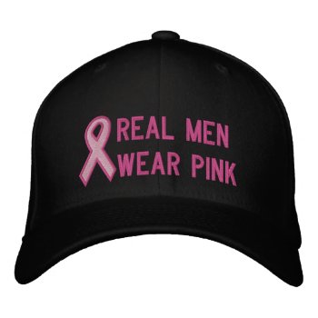 Pink Awareness Ribbon Embroidered Baseball Hat by Ladiebug at Zazzle