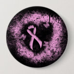 Pink Awareness Ribbon Grunge Heart Button
