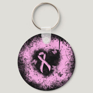 Pink Awareness Ribbon Grunge Heart Keychain