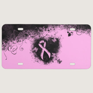 Pink Awareness Ribbon Grunge Heart License Plate