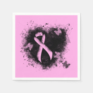 Pink Awareness Ribbon Grunge Heart Paper Napkins