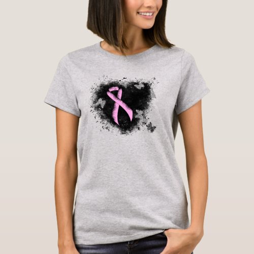 Pink Awareness Ribbon Grunge Heart T_Shirt