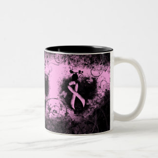 Pink Awareness Ribbon Grunge Heart Two-Tone Coffee Mug