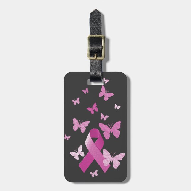 Pink Awareness Ribbon Luggage Tag (Front Vertical)