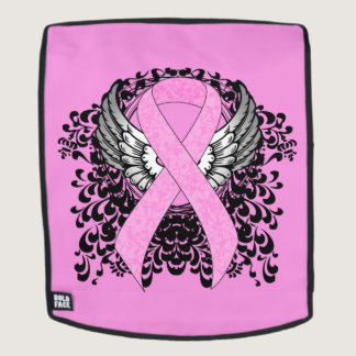 Pink Awareness Ribbon on with Wings Backpack
