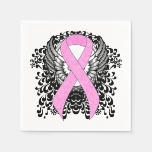 Pink Awareness Ribbon on with Wings Napkins