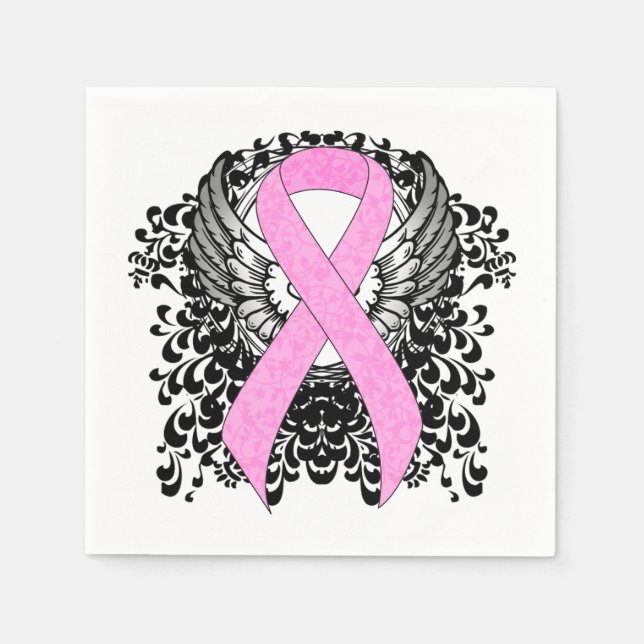 Pink Awareness Ribbon on with Wings Napkins (Front)