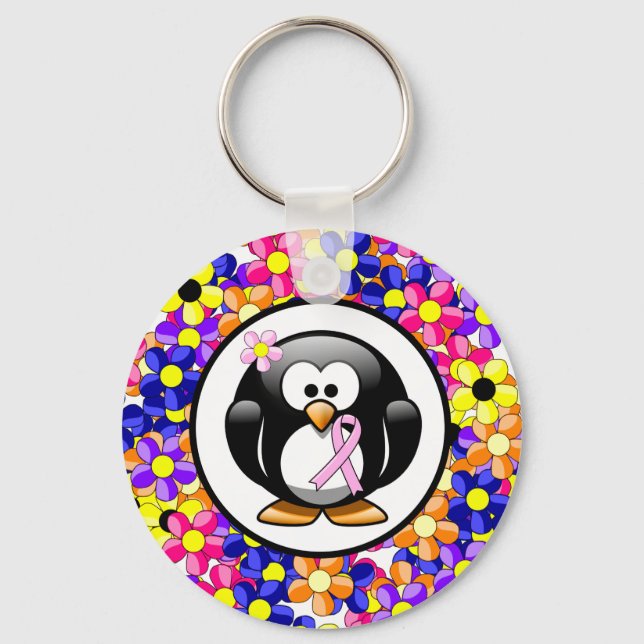Pink Awareness Ribbon Penguin Keychain (Front)