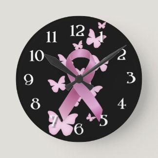 Pink Awareness Ribbon Round Clock