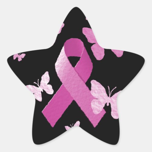 Pink Awareness Ribbon Star Sticker