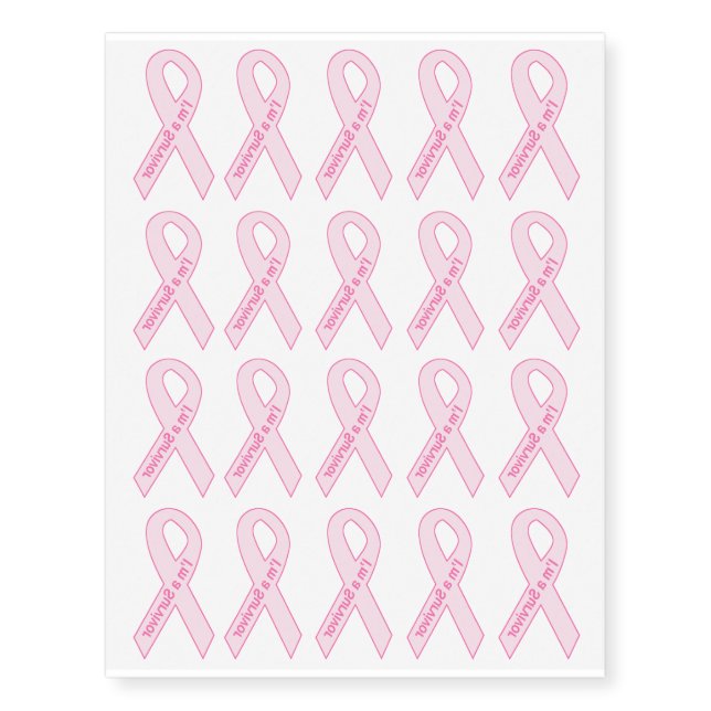 Pink Awareness Ribbon ~ Survivor Temporary Tattoos (Front)