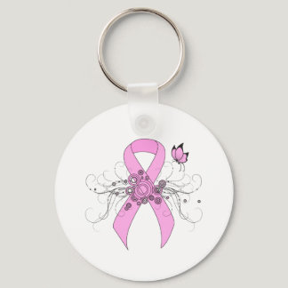 Pink Awareness Ribbon with Butterfly Keychain