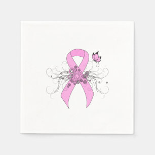 Pink Awareness Ribbon with Butterfly Paper Napkins