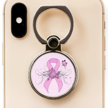 Pink Awareness Ribbon with Butterfly Phone Ring Stand